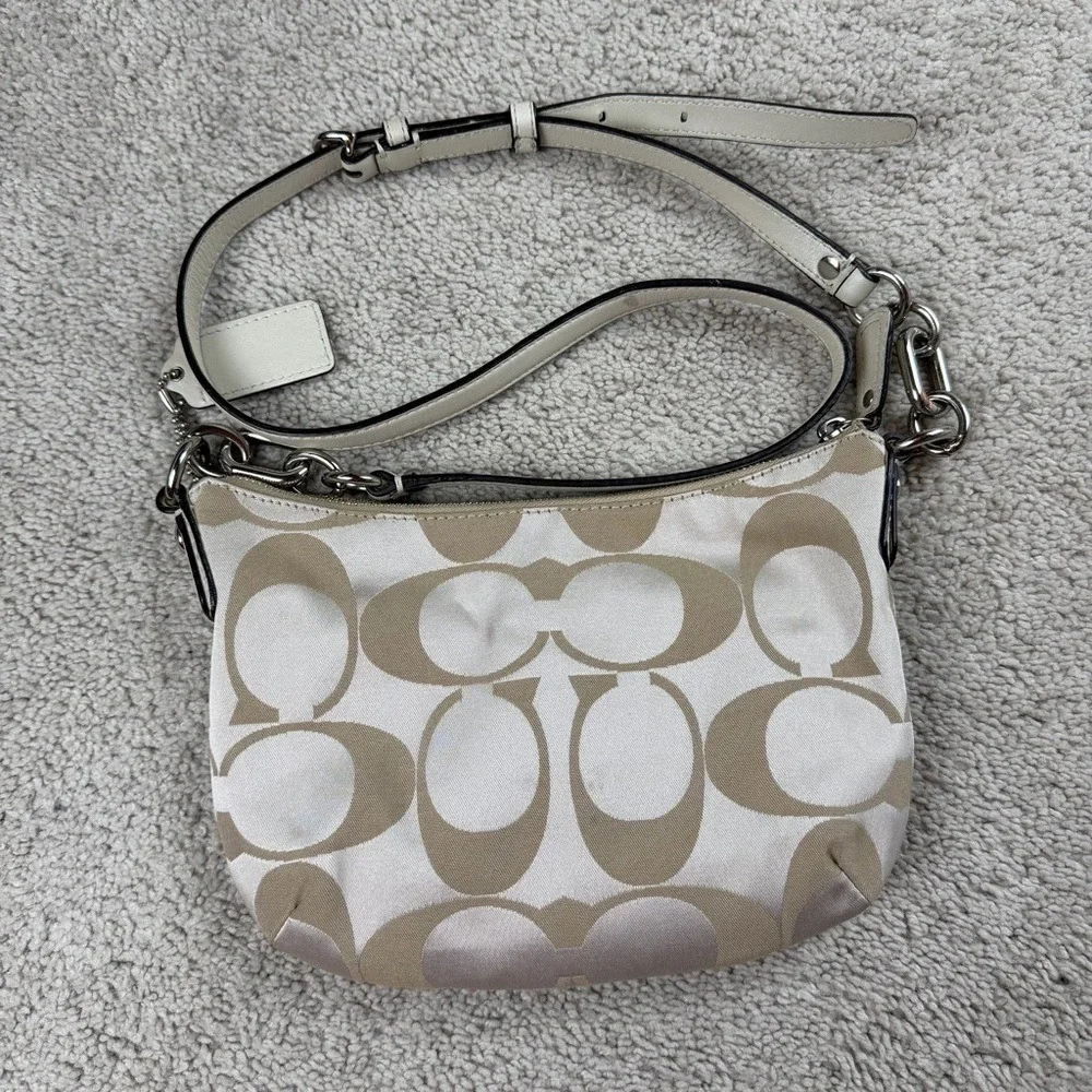 COACH Kristin Op Art Signature East West Crossbody‎ Sateen Shoulder Beige Canvas